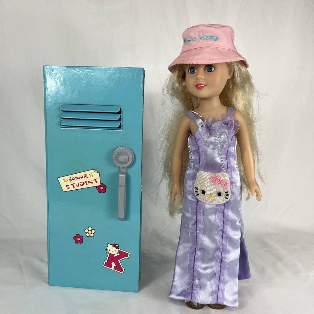 Mini Locker Sanrio  2002 SIL-0000 Hello Kitty Heavy Cardboard‎ w/ Doll & Extras